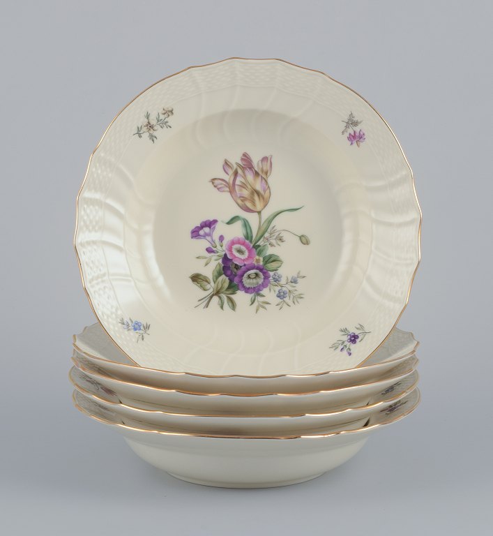 Royal Copenhagen "Frijsenborg". Five deep plates in hand-painted porcelain.