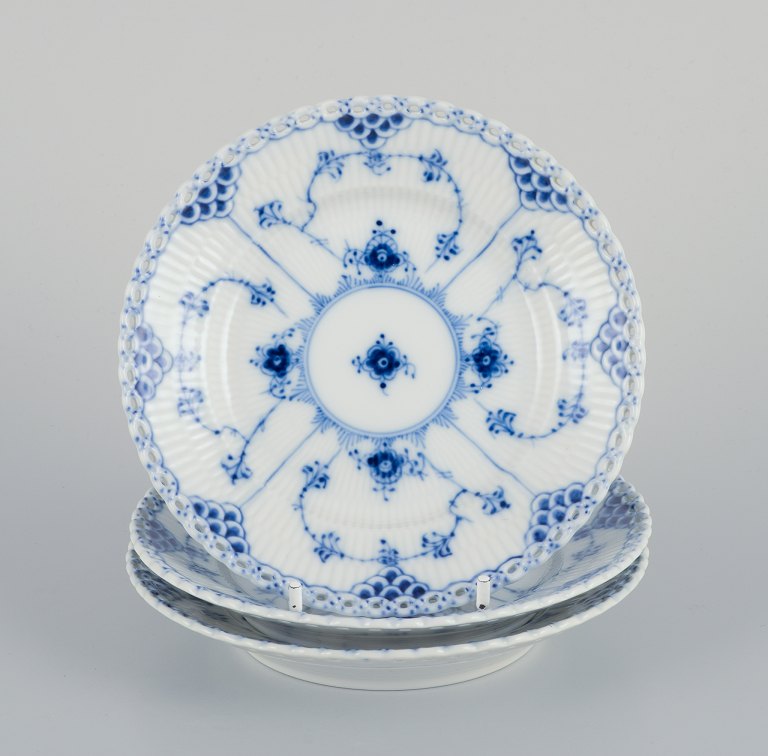 Royal Copenhagen Blue Fluted Full Lace, three plates.