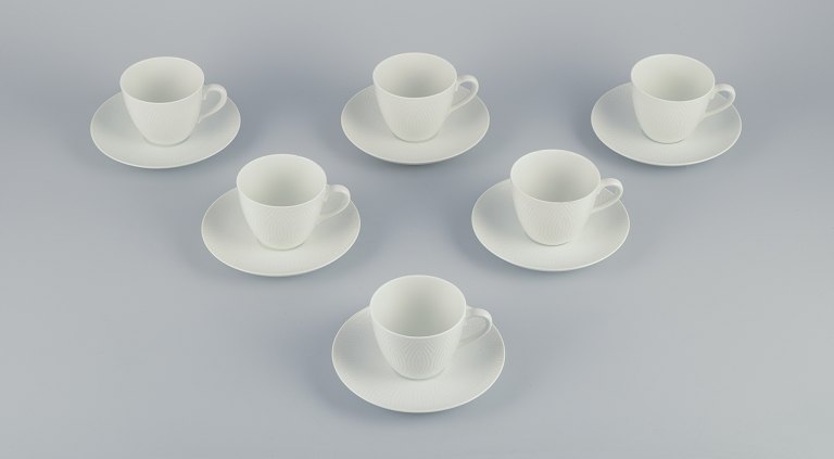 Axel Salto for Royal Copenhagen. Six pairs of coffee cups in white porcelain.