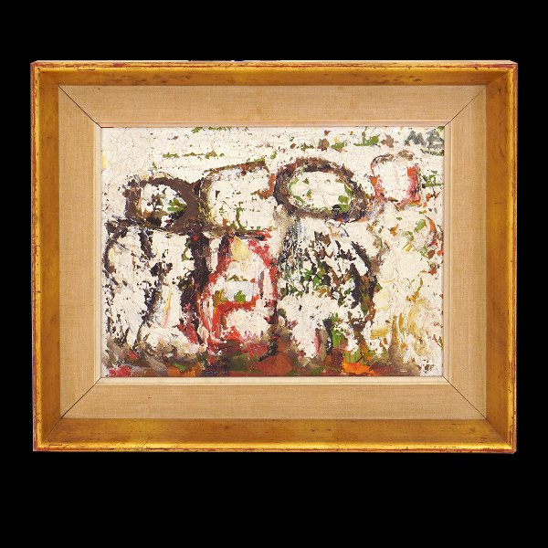 Mogens Balle, dänischer COBRA-Maler, 1921-88, Öl auf Leinen. Signiert. 
Lichtmasse: 23x31cm. Mit Rahmen: 35x43cm