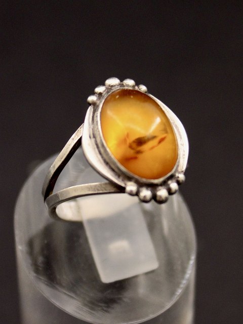 Sterling silver vintage ring with amber