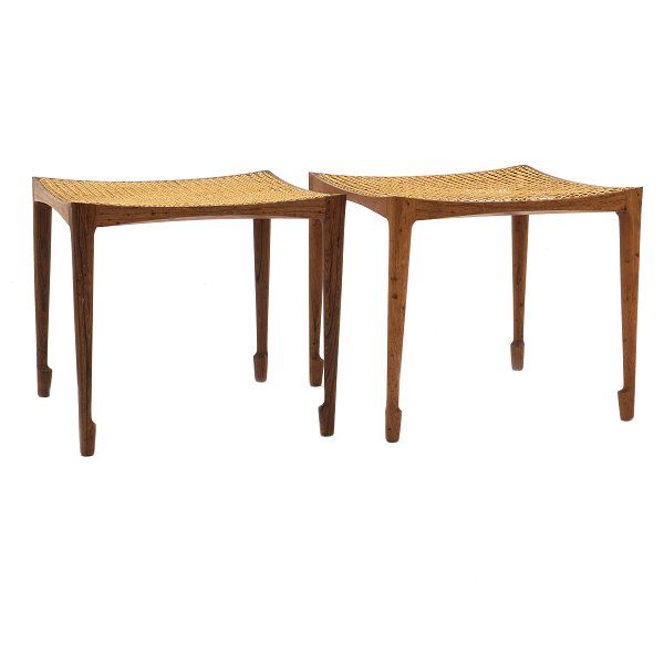 Pair of Bernt Petersen, Denmark, rosewood stools. Nice condition. H: 41cm. Seat: 
45x45cm