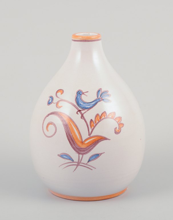 Gertrud Kudielka for Hjort, Bornholm.
Unique ceramic vase. Motif of bird on branch.