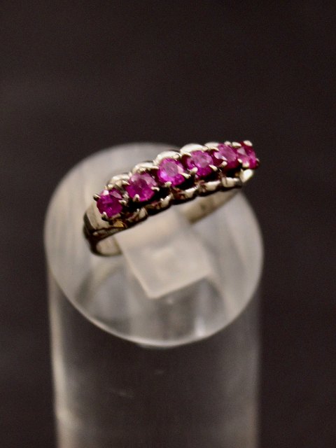 14 carat white gold ring with 6 rubies