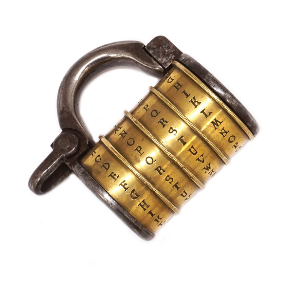 Early 18th century Baroque brass and iron padlock with letter combination. Size: 
6,5x6cm