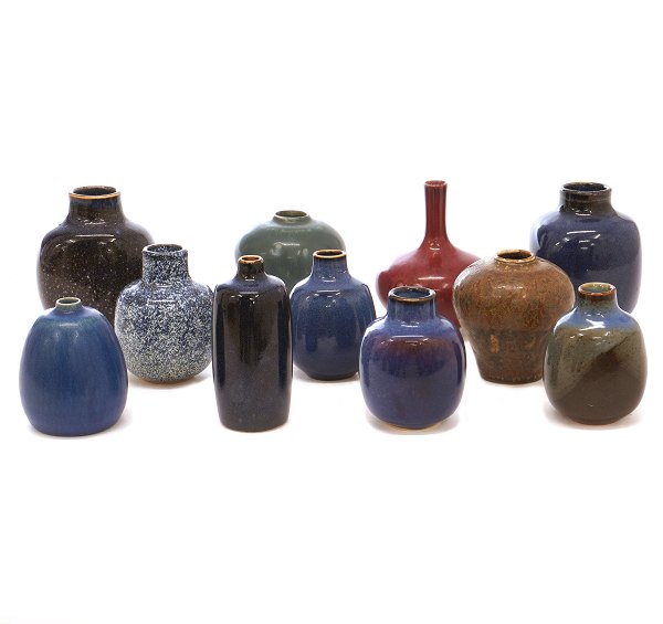 Collection of ten miniature stoneware vases by Nils Thorsson for Royal 
Copenhagen. H: 6,5-9cm