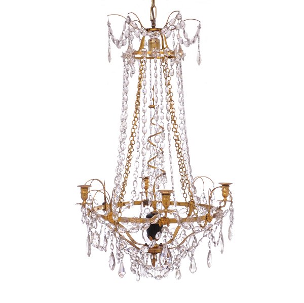 Gustavian chandelier for four candles. Sweden circa 1780. H. 90cm. D: 57cm