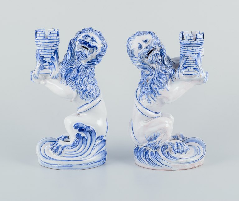 Emile Gallé for Nancy St Clement. 
A pair of early and large faience candlesticks.