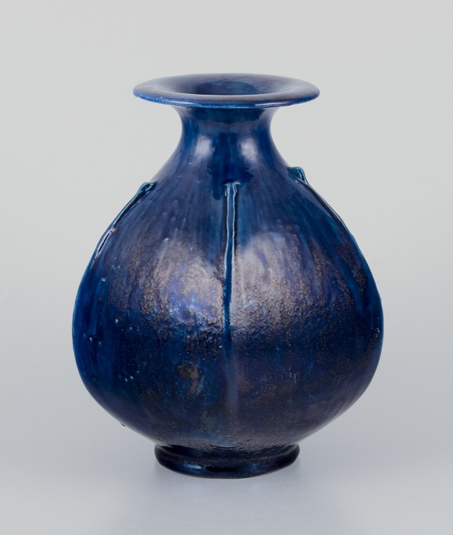 Svend Hammershøi for Kähler.
Large ceramic vase,  beautiful deep blue glaze.