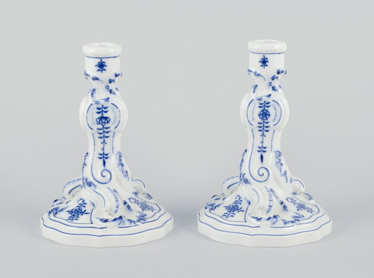 Meissen, Germany. 
A pair of Blue Onion patterned candlesticks.