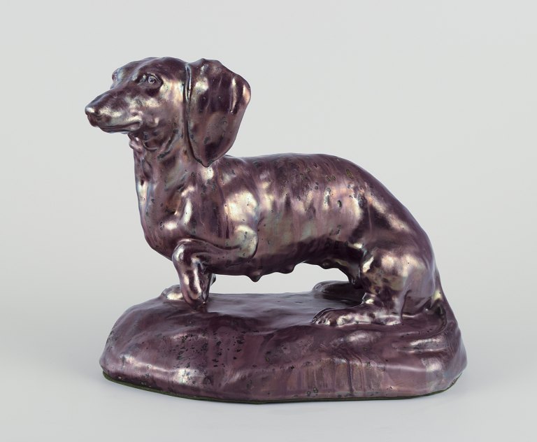 Søren Kongstrand. 
Large sculpture of a dachshund in lustre glaze.
One of a kind.