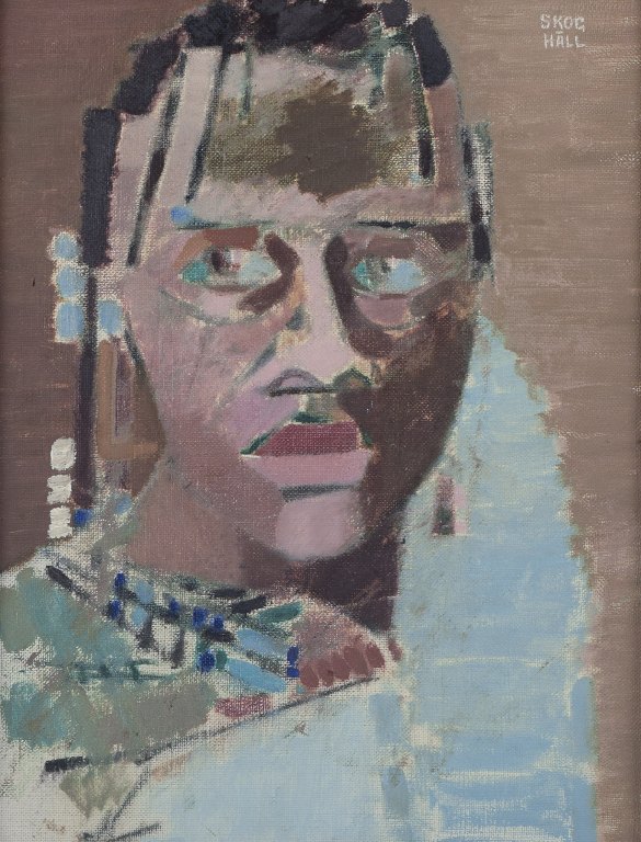 Folke Skoghäll (1921-1998), svensk kunstner, olie på lærred. 
Portræt af kvinde.