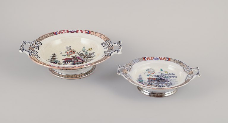 Rörstrand, Sweden. Two pieces of "Japan" faience consisting of a large and low 
centerpiece with two handles.