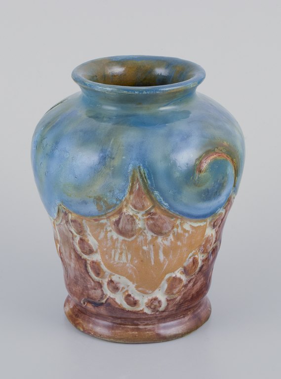 Møller & Bøgely. Unique Art Nouveau vase in glazed ceramic.