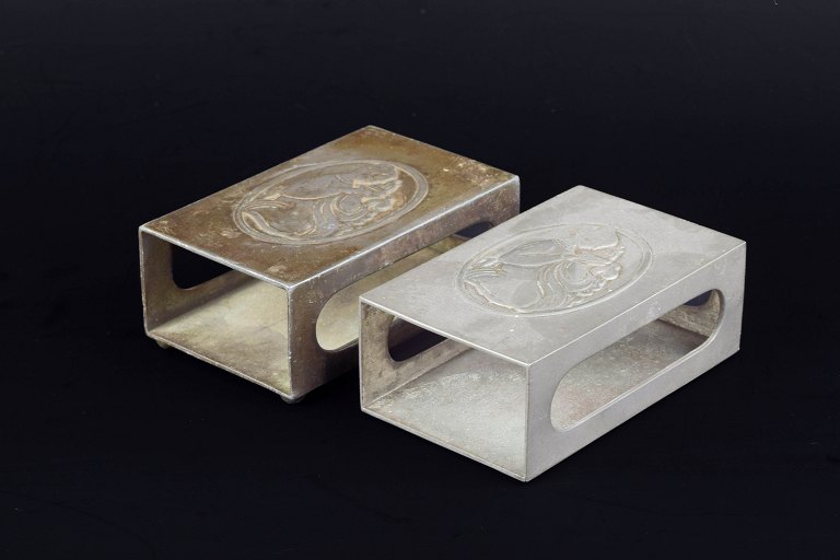 Just Andersen. Two pewter matchbox holders, model 260 and 78. Denmark, c. 1930.
