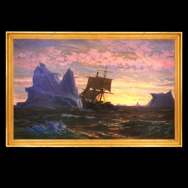 Jens Erik Carl Rasmussen, 1841-93, Öl auf Leinen. Partie mit einem Schiff vor 
Grünland. Signiert und datiert 1872. Lichtmasse: 98x156cm. Mit Rahmen: 112x170cm