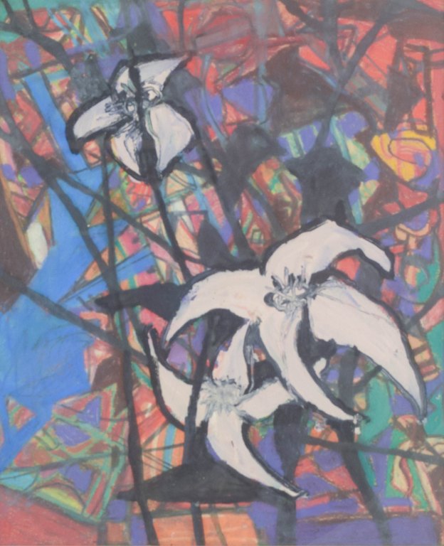 Unknown artist, 1960s.
Abstract composition.
Mixed media on board, under glass.