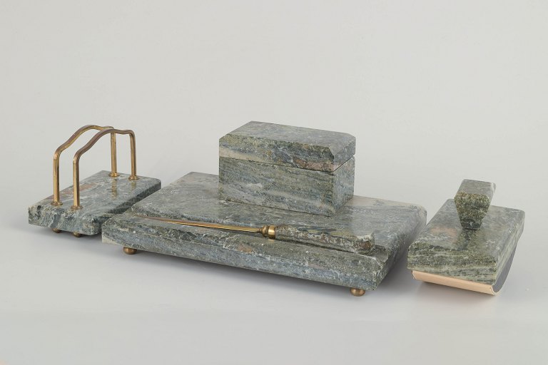 Swedish marble desk set, mid-20th century.