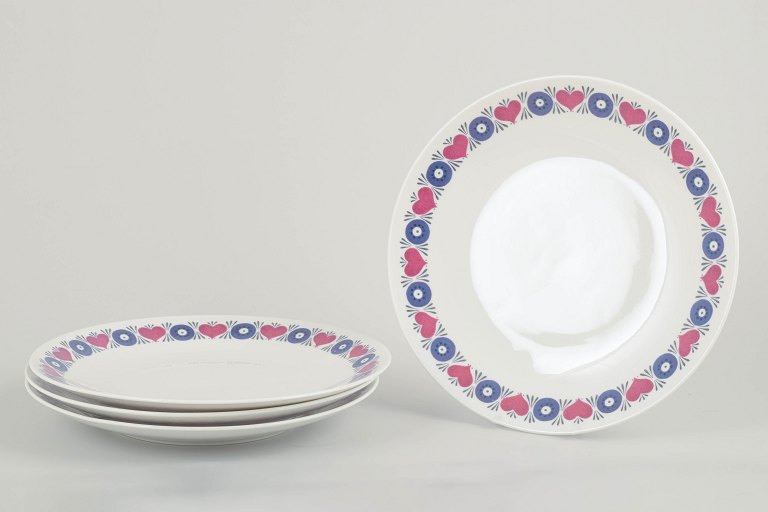 Marianne Westman for Rörstrand.Set of 4 dinner plates, Silja model, 1960s.