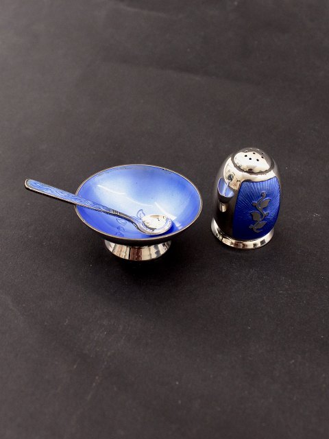 Salt pepper set sterling silver with enamel