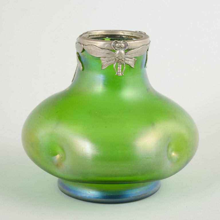 Lötz, Art Nouveau vase with pewter mount.