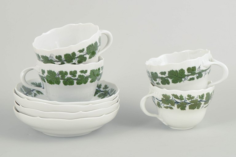 Meissen, coffee set for four from the green vine leaf series.