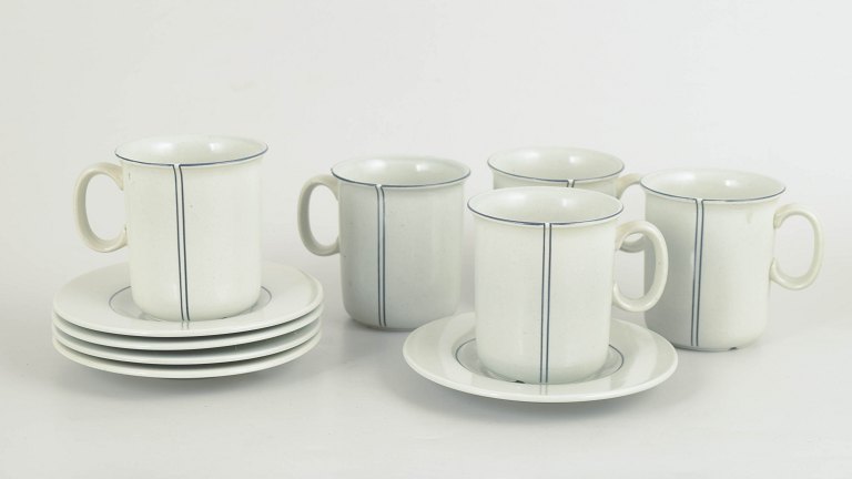 Stig Lindberg for Gustavsberg, "Demi" coffee mugs with saucers, set of five.