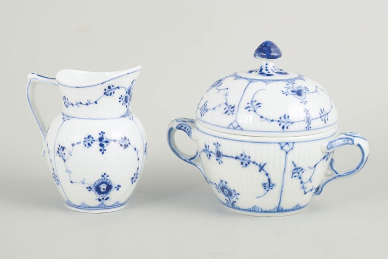 Royal Copenhagen, Blue Fluted Plain creamer and sugar bowl.