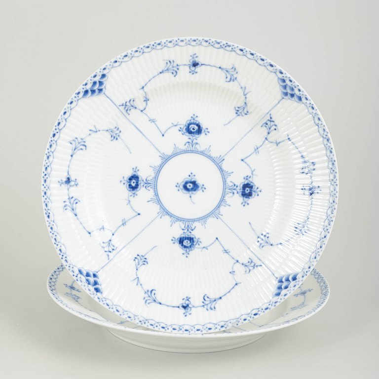 Royal Copenhagen Blue Fluted Half Lace, set of two dinner plates.