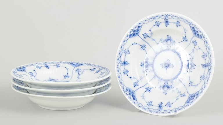 Royal Copenhagen Blue Fluted Half Lace, set of four small deep plates.