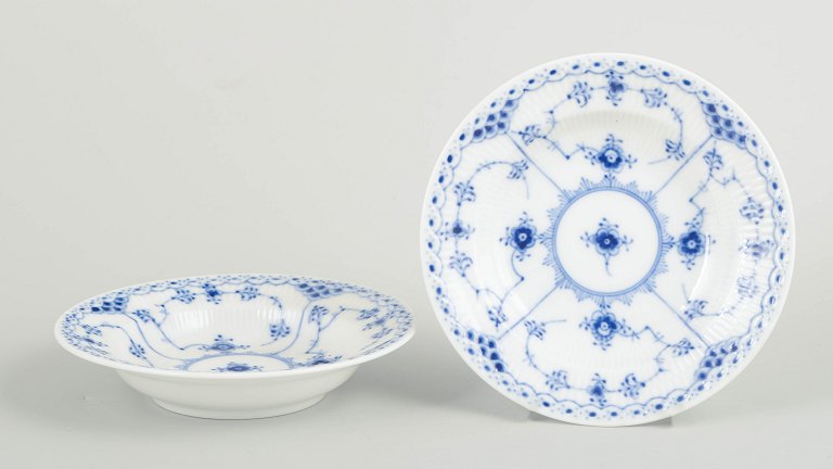 Royal Copenhagen Blue Fluted Half Lace, set of two small deep plates.