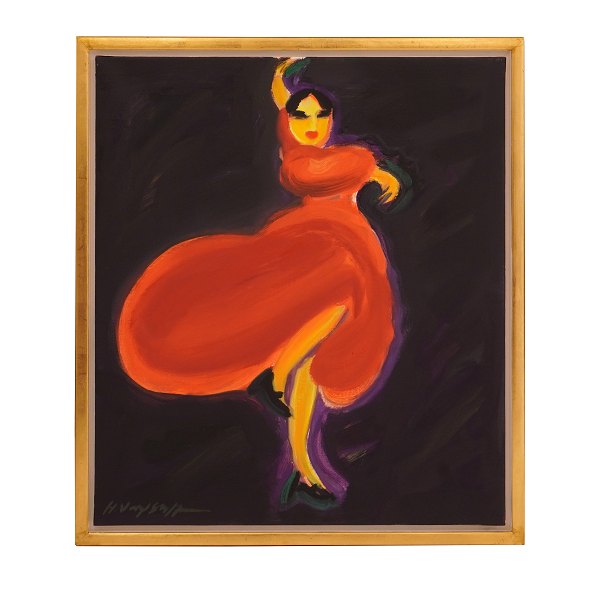 Hans Voigt Steffensen, b. 1941, oil on canvas. "Flamenco". Signed and dated 2004. Visible size: 70x60cm. With frame: 76x66cm