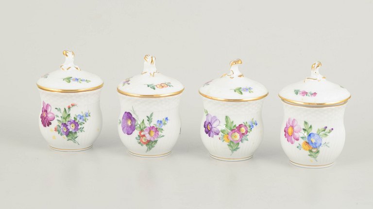 Royal Copenhagen, Saxon Flower set of four lidded cream cups.