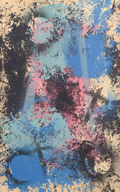 Gunnar Fohlin. Listed Swedish painter.Abstract composition, oil on board.