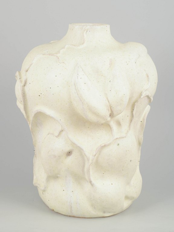 Christina Muff, Danish contemporary ceramicist (b. 1971). Large hand modeled, organic shaped, vessel with a flower motif.