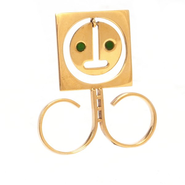 Anni & Bent Knudsen, Denmark, double 18kt gold "mask"-ring. Ringsize: 56