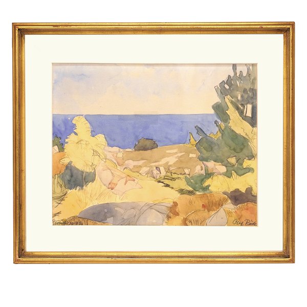 Olaf Rude, 1886-1957, water color. Landscape, Bornholm. Signed and dated "15/7 44". Visible size: 38x48cm. With frame: 57x67cm