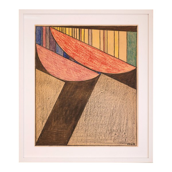 Vilhelm Bjerke-Petersen, 1909-57, Composition, chalk and paper. Signed and dated "V.B.P. 53". Visible size: 57x49cm. with frame: 72x63cm