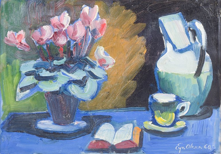 Eyvind Olesen, oil painting, listed Danish visual artist.