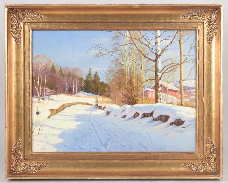 Dansk kunstner, winter landscape, oil on canvas.