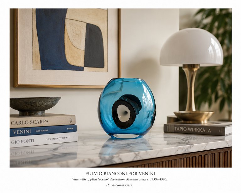 Fulvio Bianconi for Venini, rare Murano art glass vase.