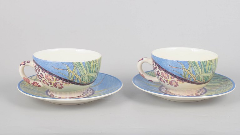 Gien "Savane", pair of large morning cups with matching saucers.