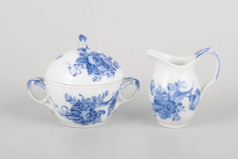 Royal Copenhagen Blue Flower Curved, sugar bowl and creamer.
