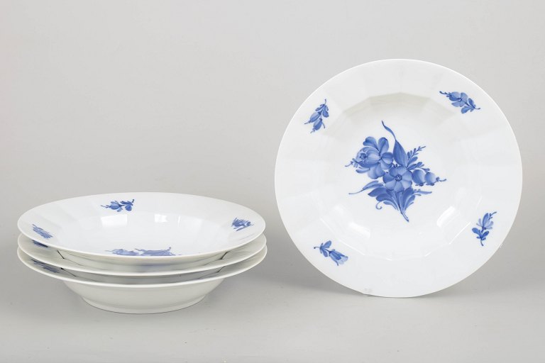 Royal Copenhagen Blue Flower Angular, set of four large deep plates.