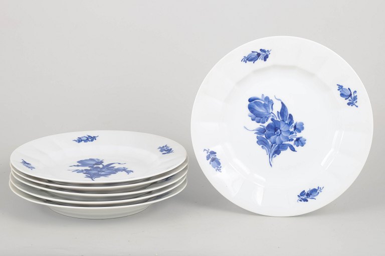 Royal Copenhagen Blue Flower Angular, set of six dinner plates.