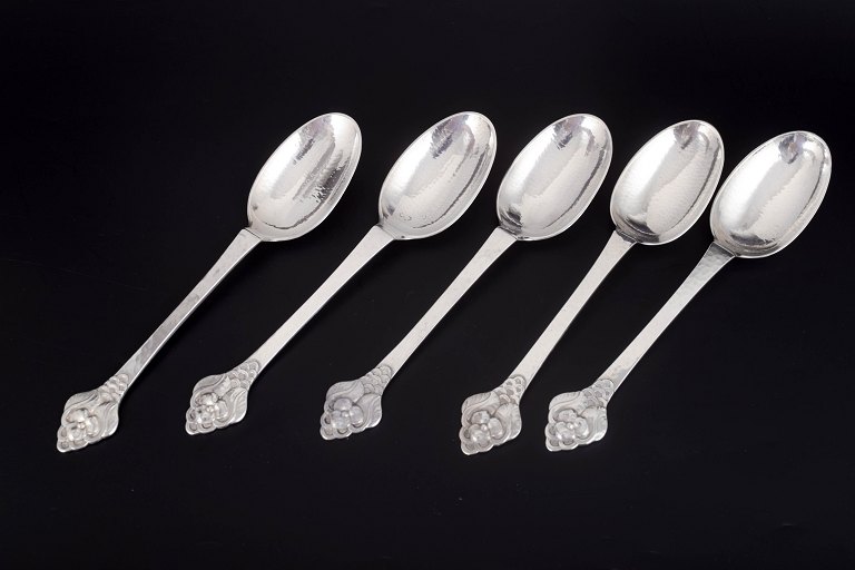 Evald Nielsen, set of five dinner spoons.