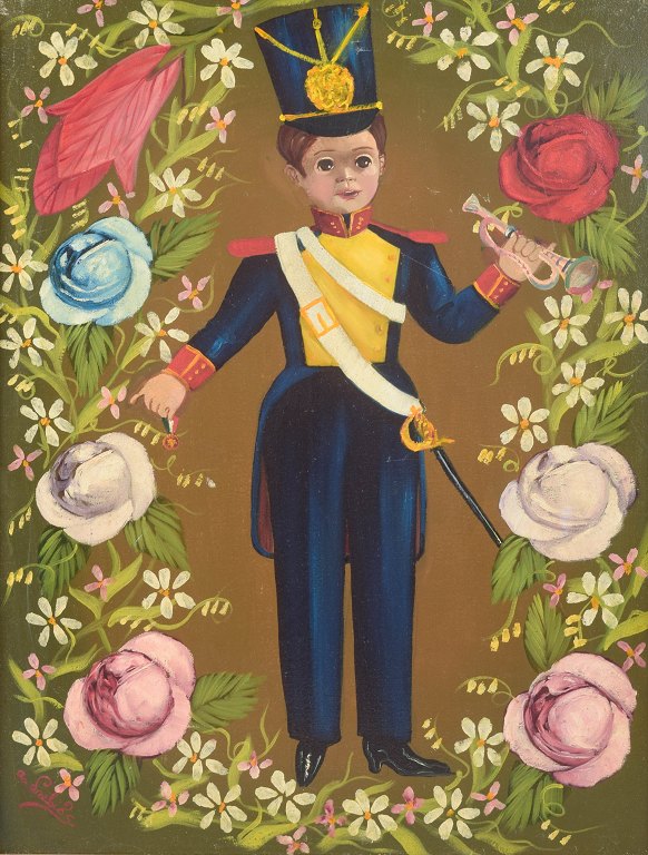 Agapito Labios, oil on canvas, signed, Mexican naïve art.