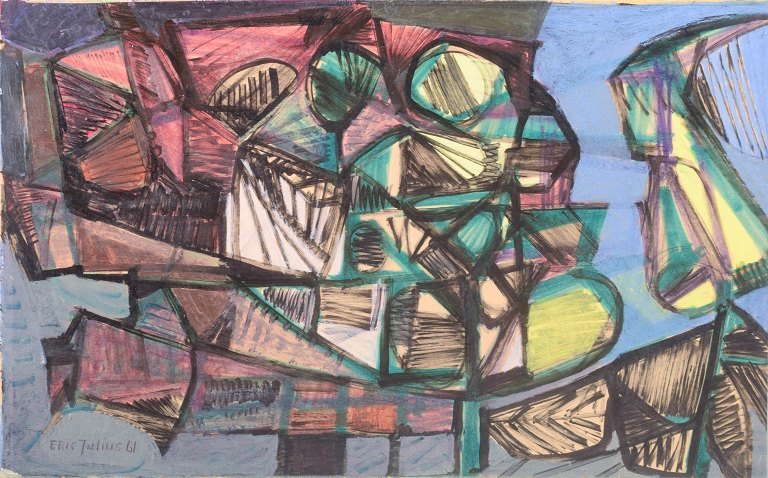 Eric Julius Svensson, abstract oil painting on board, 1961, listed Swedish artist.