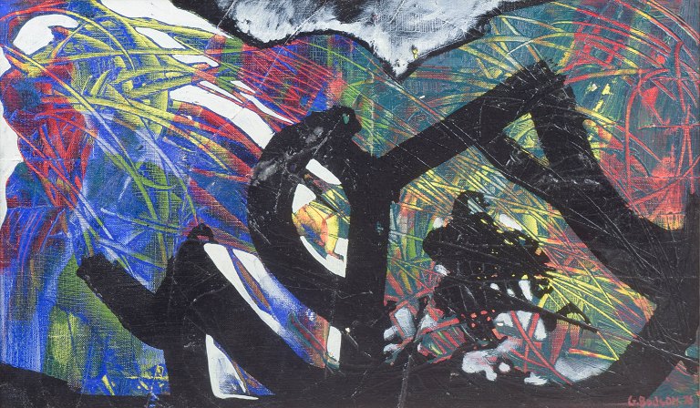 European artist. G. Bodson, abstract oil painting on canvas, 1976.