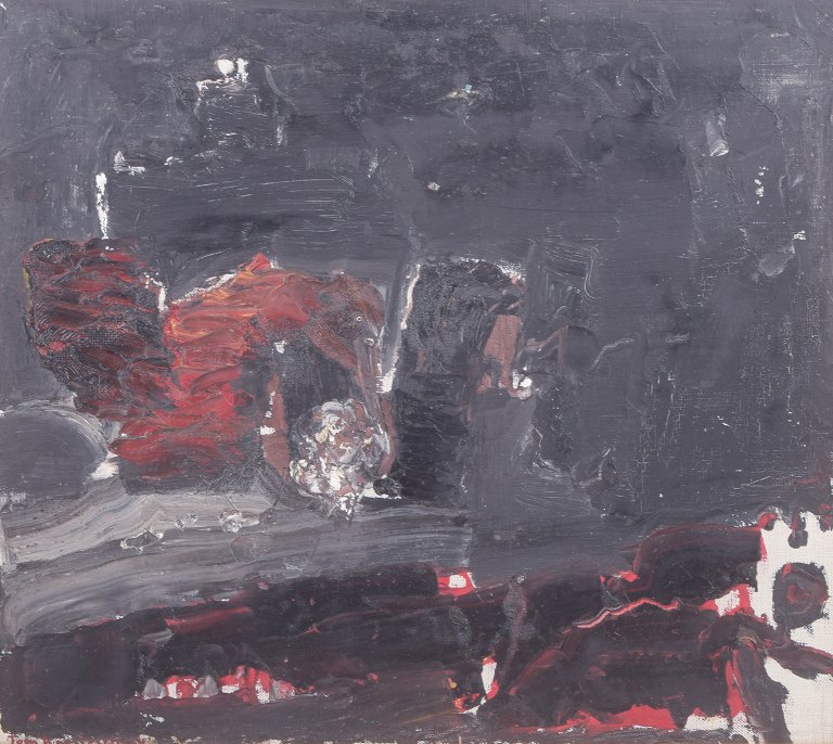 Tom Krestesen, abstract oil on board, 1964, listed Danish-Swedish artist.